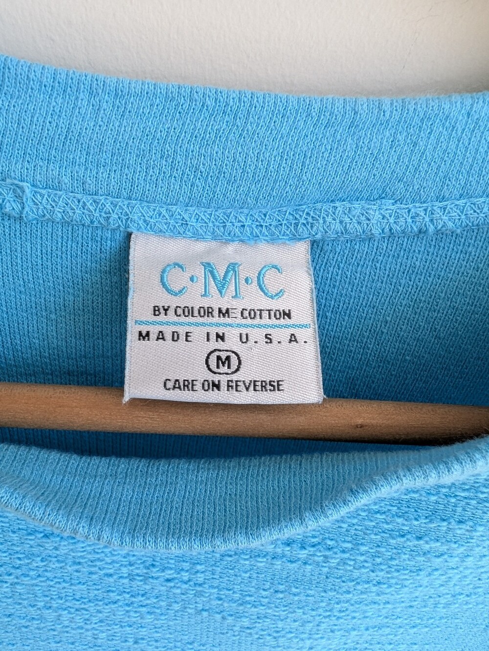 Color Me Cotton Medium C.M.C. Bright Blue Long Sleeve Shirt Top Button Pocket - Picture 6 of 12